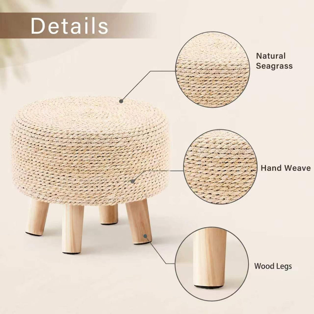 Wimarsbon Round Foot Stool Natural Seagrass Poufs Ottoman Hand Weave Footrest...