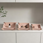 3 packs PU Leather Tray in 3 Sizes Jewelry Tray Glossy Leather Desk Organizer Leather Catchall Tray for Jewelry/Key/Coin/Sun Glasses/Watch/USB Cables etc. (Morandi Pink)