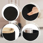 PINPLUS Storage Ottoman Round Boucle Ottoman with Tray, Teddy Velvet Footstool Cube for Living Room, Bedroom, Dorm 13.4"x13.4"x15" (Black)