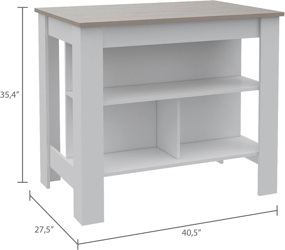 Kitchen Island with Three Shelves and Four Legs - Light Gray/White | Three sh...