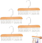 4PCS Belt Hanger for Closet with 8 Hooks Non-Slip Wooden Belt Hook Space-Saving for Ties, Scarves, Bras