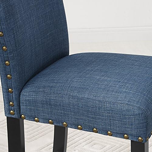 Roundhill Furniture Biony Blue Fabric Dining Chairs with Nailhead Trim, Set of 2