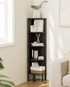 Corner Shelf, 5 Tier Corner Bookshelf，Wall Corner Bookshelf for Small Space,Display Corner Shelf Stand with Storage Rack for Living Room,Bedroom,Office,Black