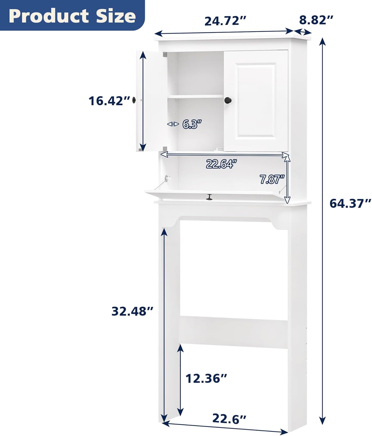 Over The Toilet Storage Cabinet, Bathroom Cabinet Over Toilet with Double Doors and Adjustable Shelf, Freestanding Space Saver Bathroom Shelf Above Toilet for Room, White