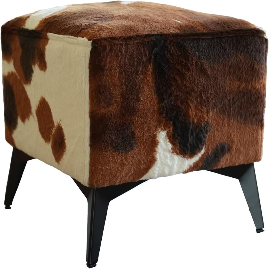 Faux Cowhide Ottoman, Upholstered Foot Stool - 16 x 16 x 17 Inches, Cube Foot...