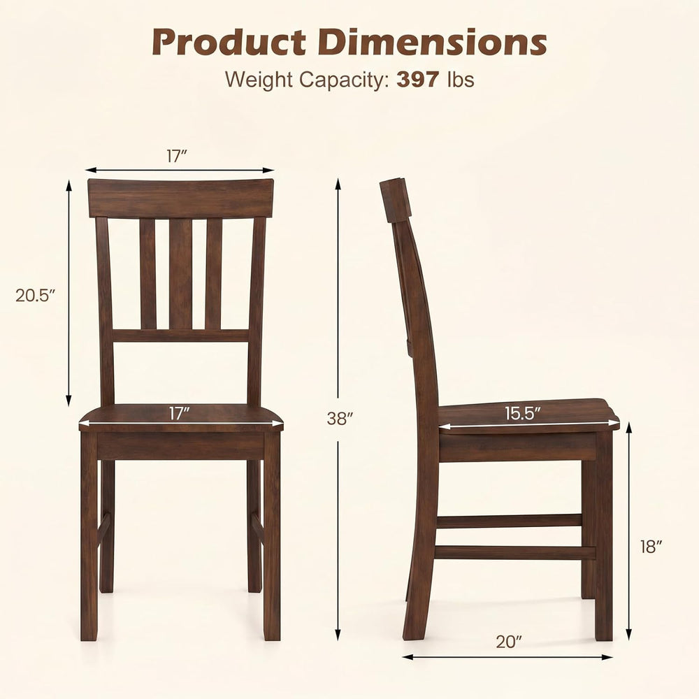 COSTWAY Wood Dining Chairs Set of 4, Solid Rubber Wood Kitchen Side Chair w/W...