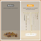 Elegant Jewelry Holder Stand: Metal Tree & Ceramic Tray Organizer for Necklaces, Rings, Earrings - Durable, Rustproof Display Holder Easy to Access Deluxe White