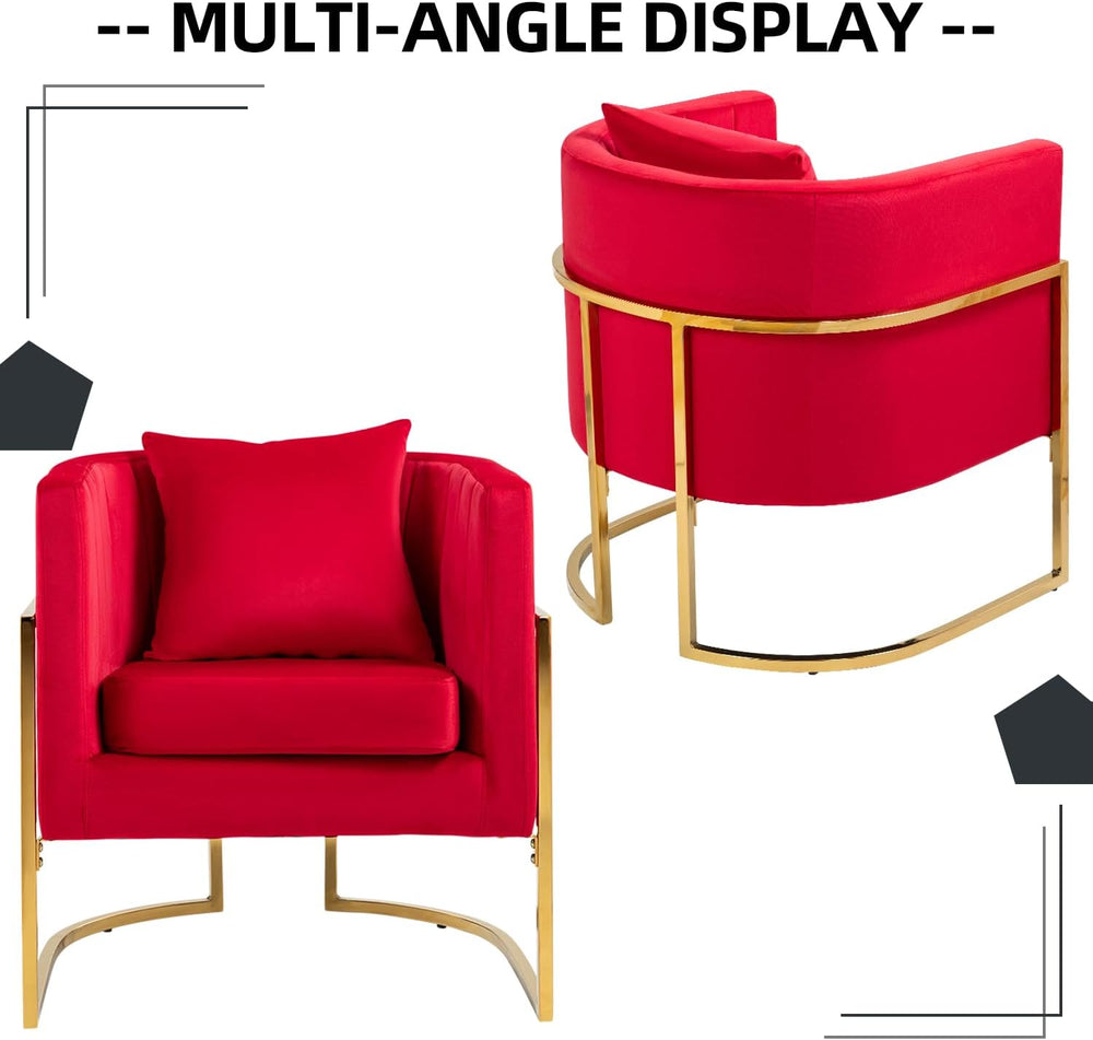 Velvet Accent Barrel Chairs Set of 2, Modern Arm Club Chair Set with Pillow f...