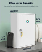 Uniclife Wall Mount Medicine Cabinet with Key Lock, Locking First Aid Cabinet, Lockable Medical Cabinet, Large Capacity Medicine Organizer, Secure Steel Wall Cabinet Metal Storage Box, White