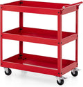 Goplus 3-Tier Utility Cart, Heavy Duty Commercial Service Tool Cart w/Lockable Wheels, 330lbs Load Capacity, Ergonomic Handle, Rolling Mechanic Tool Cart Storage Organizer for Warehouse Garage Red