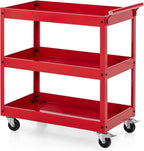 Goplus 3-Tier Utility Cart, Heavy Duty Commercial Service Tool Cart w/Lockable Wheels, 330lbs Load Capacity, Ergonomic Handle, Rolling Mechanic Tool Cart Storage Organizer for Warehouse Garage Red