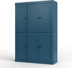 Palace Imports Solid Wood Kitchen Pantry Cabinet - 71.5" H x 48.5" W – Wooden Storage Cabinet w/ 6 Shaker Doors, 2 Drawers & 8 Adjustable Shelves – Teal Blue, 100% Eco-Friendly Wood, Made in Brazil