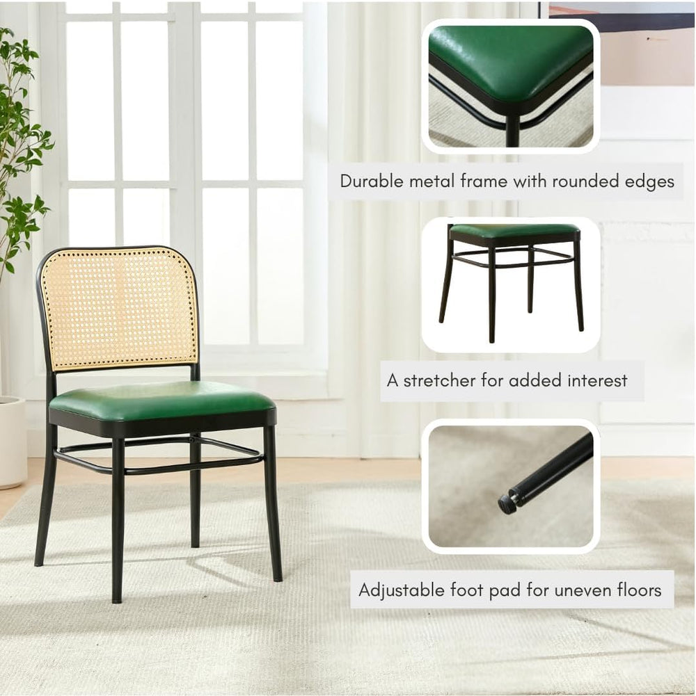 Rattan Dining Chairs Set of 4, Mid-Century Modern, Green | Cane Back Design, ...