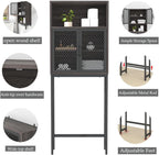 Launica Over The Toilet Storage Cabinet, Industrial Bathroom Organizer Above Toilet, Bathrooms Space Saver Stand with Shelf, Wood and Metal Freestanding Bathrooms Rack Behind The Toilet, Dark Gray Oak