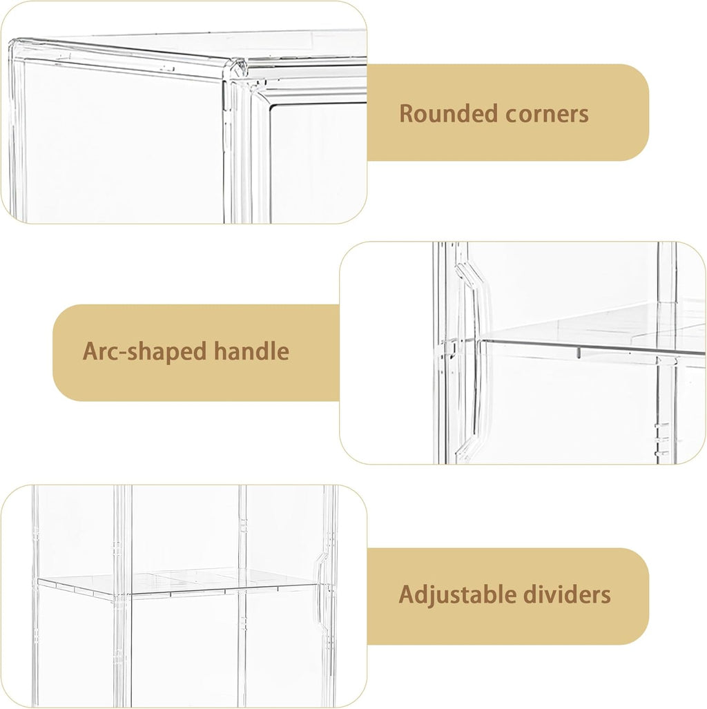 Attelite Large Clear Acrylic Display Case Shoe Storage Boxes With An Adjustable Divider,2 Pack 2 Tiers Clear Plastic Stackable Storage Bins With Lids Display Acrylic Box With Magnetic Door