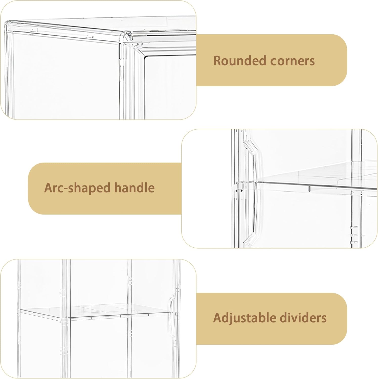 Attelite Large Clear Acrylic Display Case Shoe Storage Boxes With An Adjustable Divider,2 Pack 2 Tiers Clear Plastic Stackable Storage Bins With Lids Display Acrylic Box With Magnetic Door