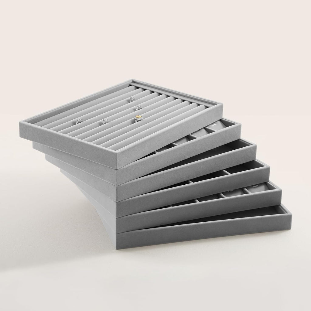 Ring Display Tray, Velvet Jewelry Trays,Premium Ring Organizer,Luxury Stud Earring Organizer,Grey Jewelry Storage