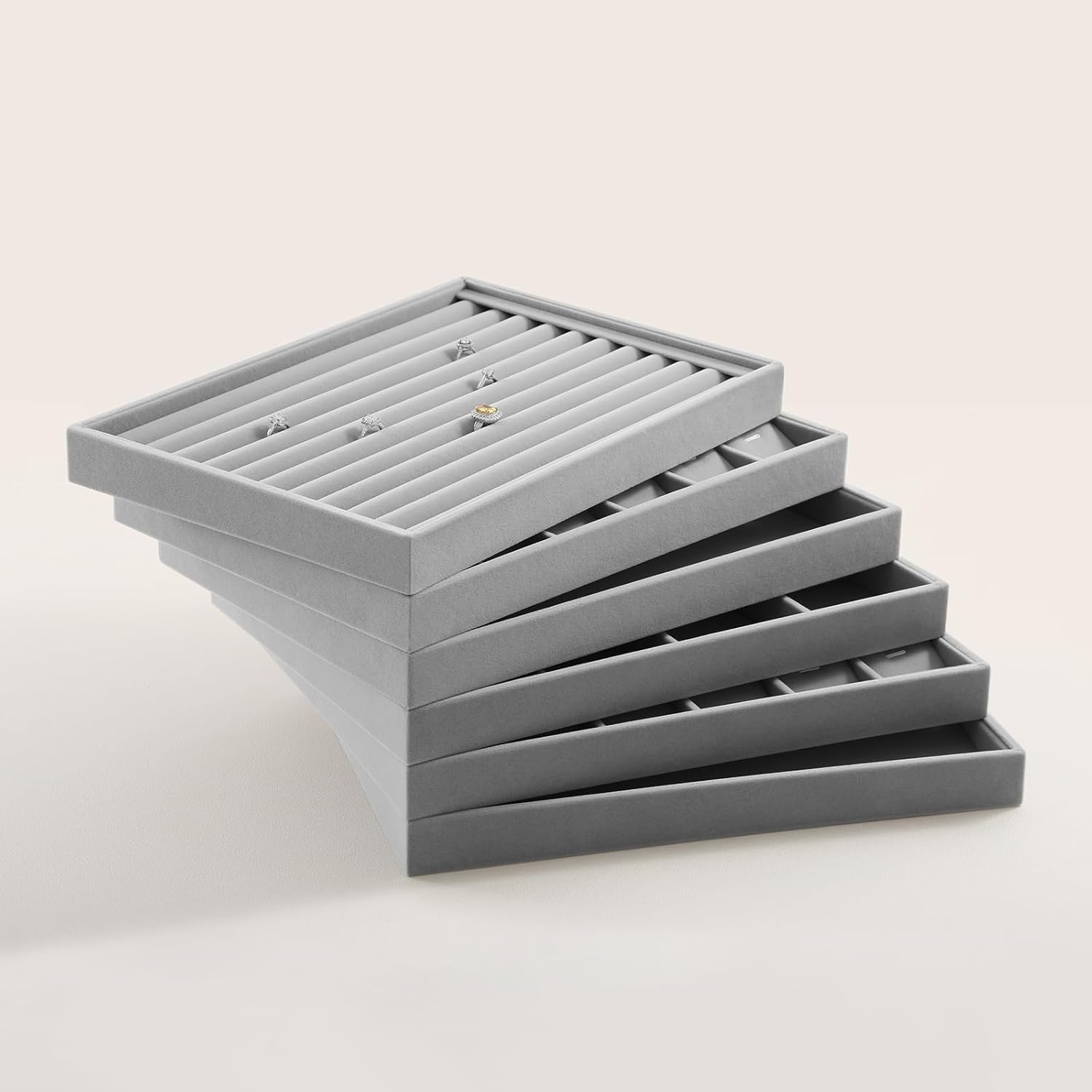 Jewelry Organizer For Drawer, Velvet Jewelry Trays,Premium Watch Tray,Luxury Bracelet Storage,Grey Stackers Jewelry Organizer