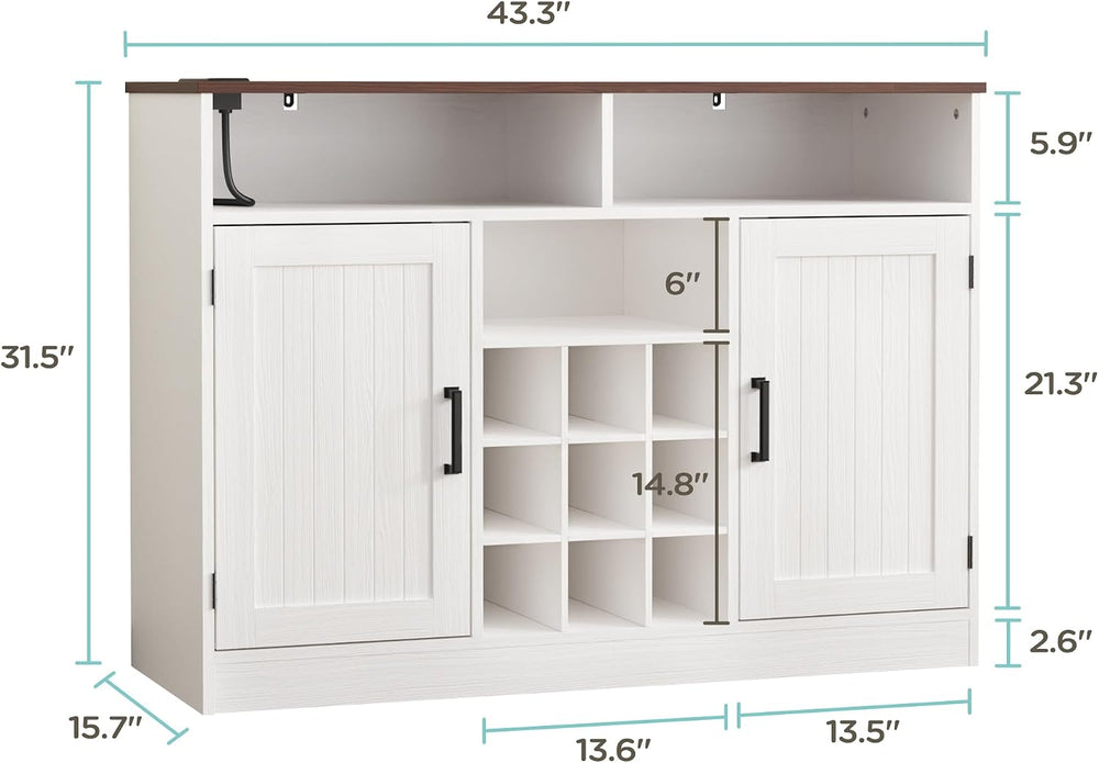 MHOM Farmhouse Buffet Cabinet with Prower Outlets, Rustic Sideboard Buffet wi...