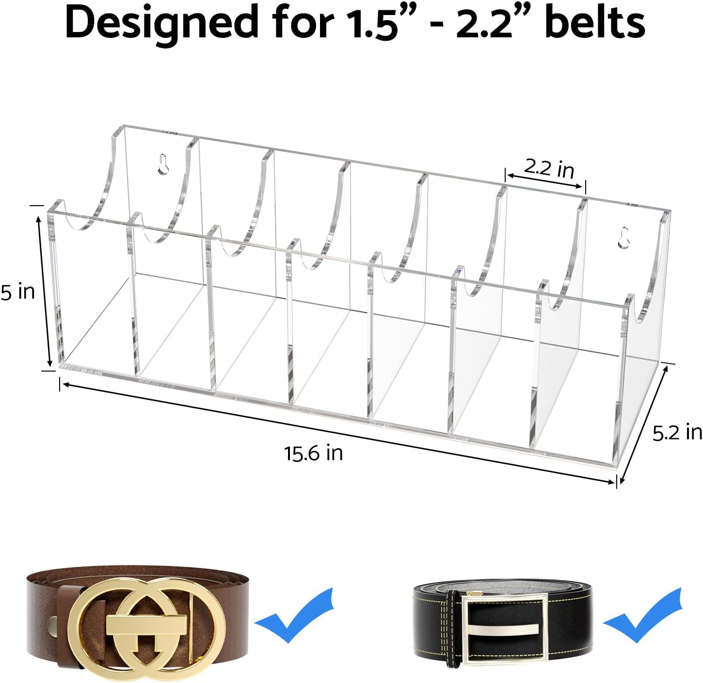 FEMELI Belt Organizer, Acrylic 7 Compartments Container Storage Holder, Clear Display Case for Closet Tie and Bow Tie