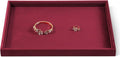 Velvet Stackable Jewelry Display Flat Tray For Ring Earring Necklace Bracelet, Bangle Pendant Storage Blank Plate, Shop Countertop Jewelry Dish Organizer (Red)