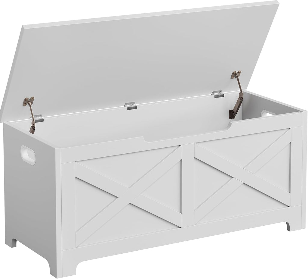 coucheta Storage Chest, Farmhouse Storage Trunk, Wooden Entryway Storage Bench with Safety Hinge and Lift-Top for Entryway, Living Room, White
