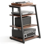 FITUEYES Design 4-Tier AV Media Stand Corner Shelf for Record Player Wooden Stereo Cabinet Audio Rack Tower with Height Adjustable Wooden Shelves for ps4 (Walnut)