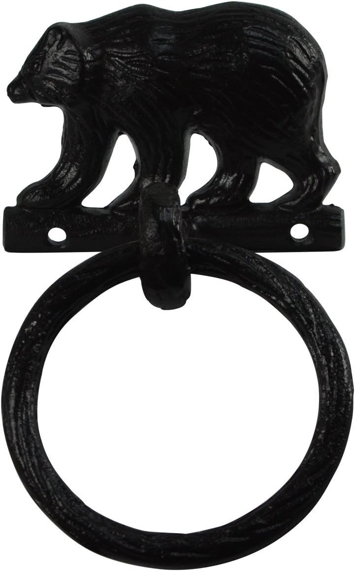 Treasure Gurus Black Metal Wall Mount Bear Kitchen/Bath Towel Ring Hanger Hol...