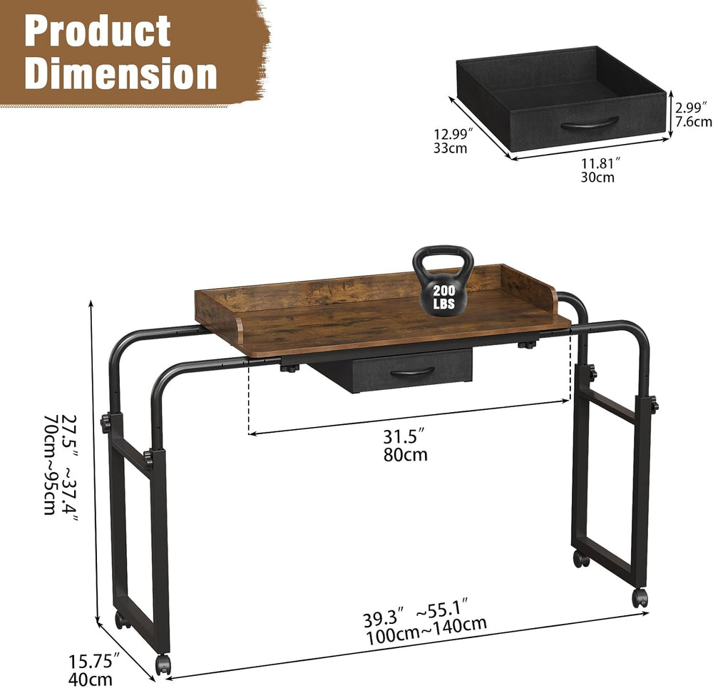 GiftGo Over Bed Table with Wheels, Recliner Table Bed Desk, Adjustable Height...