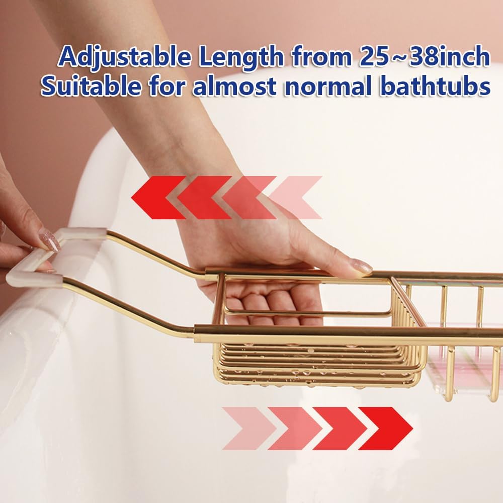 BESTHLS Bathtub Tray Caddy for Luxury Bath Expandable Extra Wide Bath Tub Tray with Wine Glass Holder & Soap Accessaries Holder & Laptop Reading and Organizer Ideal for Home Spa Lover (Copper)