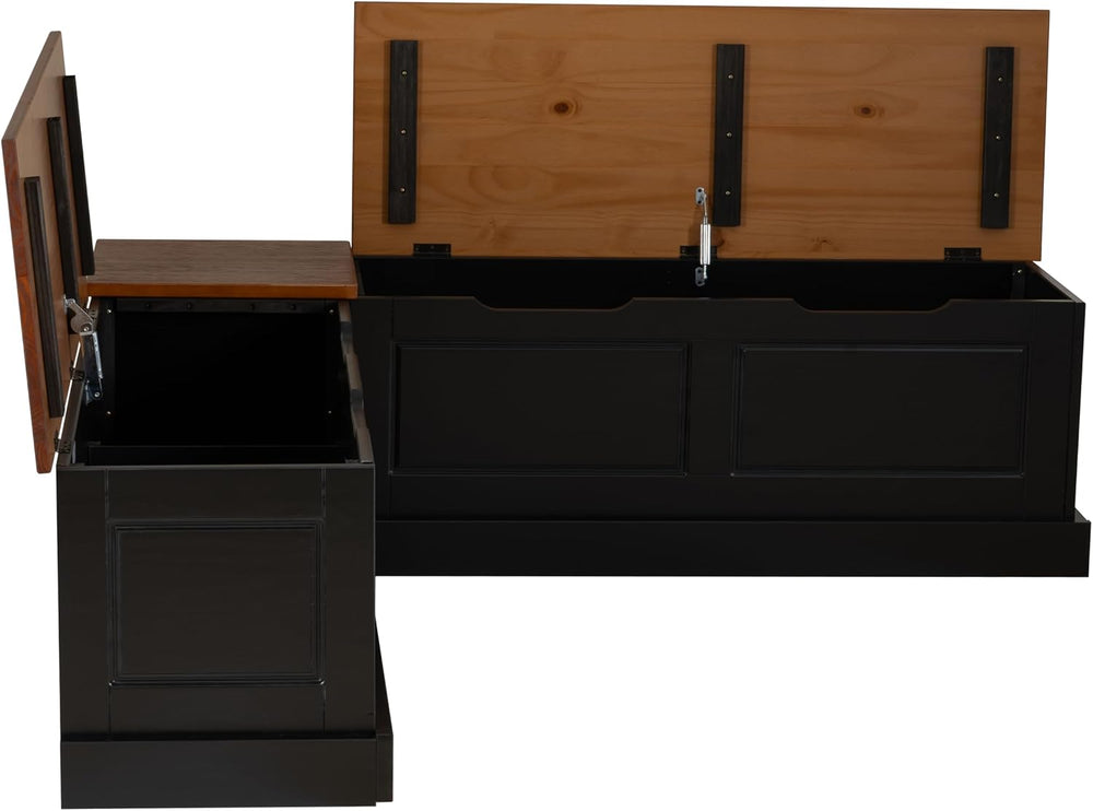 Linon Harris Black and Walnut Backless Kitchen Dining Nook with Hidden Storag...