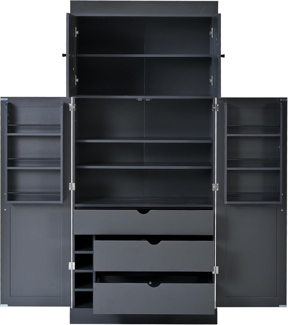 77'' Tall Freestanding Kitchen Pantry, Modern Cupboard Storage with A...