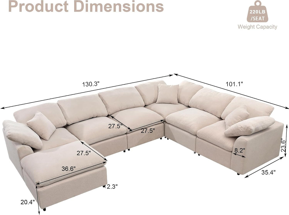 KIVENJAJA 130.3" Oversized Modular Sectional Cloud Sofa Couch, Beige
