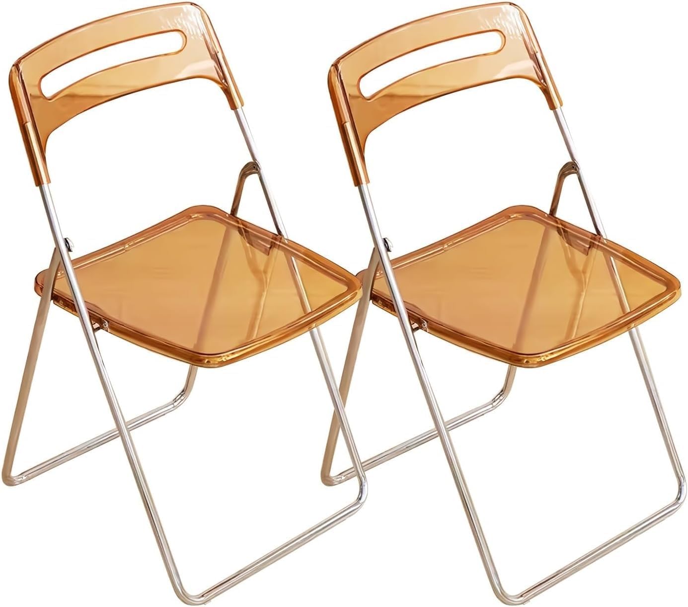 2PCS Modern Transparent Folding Chair Acrylic Folding Ghost Stackable Crystal Seat-PC Plastic Living Room(Brown)