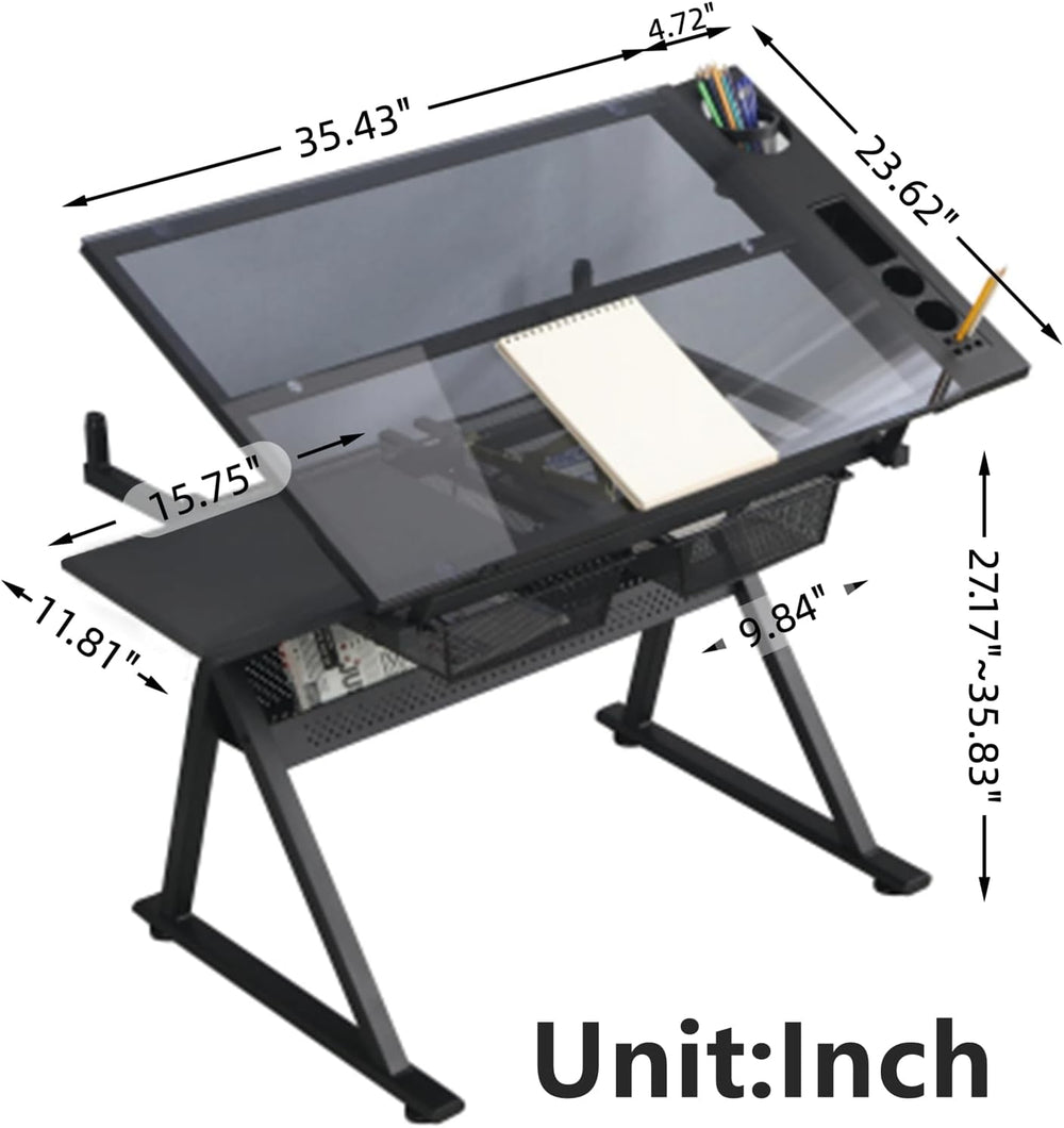 Drafting Table, Height Adjustable Drawing Table for Artists and Hobbyists, 0-...