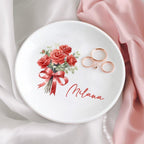Custom Ceramic Jewelry Tray Birth Flower Personalized Name Decorative Trinket Dish for Rings Earrings Necklaces Birthday Christmas Bridesmaid Gifts for Women Her Size 4"×4"