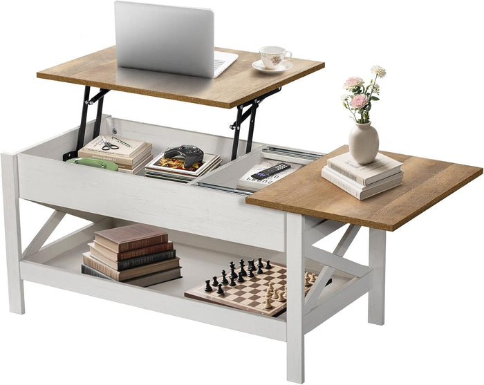 Lift Top Coffee Table with Storage, Small Coffee Table with Hidden Compartment, Dining Center Tables with Lifting Tabletop for Living Room, Home Office