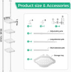 4-Tier Corner Shower Caddy Tension Pole Organizer - Adjustable Rustproof Metal Tension Pole, Plastic Shelves with Safety Guardrail, Bathroom Storage for Shower & Bathtub(White)