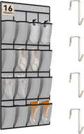 dodowin Over the Door Shoe Organizer, 16 Mesh Pockets, 4 Hooks, Gray | Foldable hanging storage fits behind closet doors and organizes shoes, accessories and daily household items in small spaces