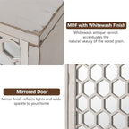 COSIEST 31.5" W Sideboard Buffet Cabinet with Mirrored Doors and Adjustable Shelf, Kitchen Storage Cabinet with Sliding Doors for Dining Room, Hallway, Living Room (White, Honeycomb Pattern)