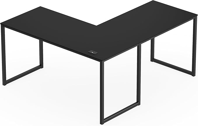 SHW Mission 55 x 60 Inches L-Shape Home Office Computer Desk, Black