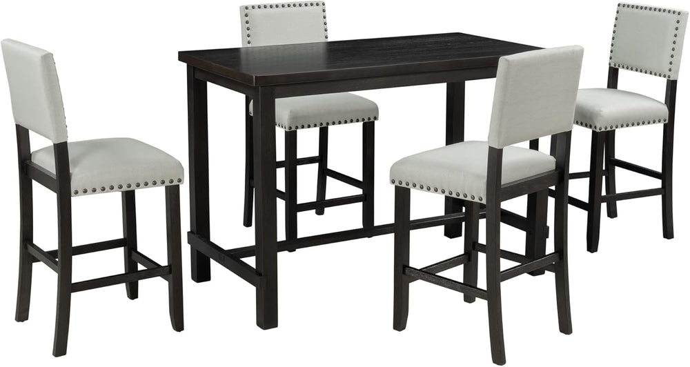 Merax 5 Pieces Counter Height Dining Set, Elegant Wooden Desk and 4 Upholster...