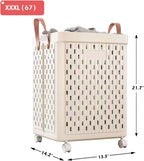UAK Laundry Basket with Wheels, Collapsible Plastic Laundry Hamper with Handle, Foldable Laundry Basket Organizer for Laundry and Bathroom (Ivory, XXXL)