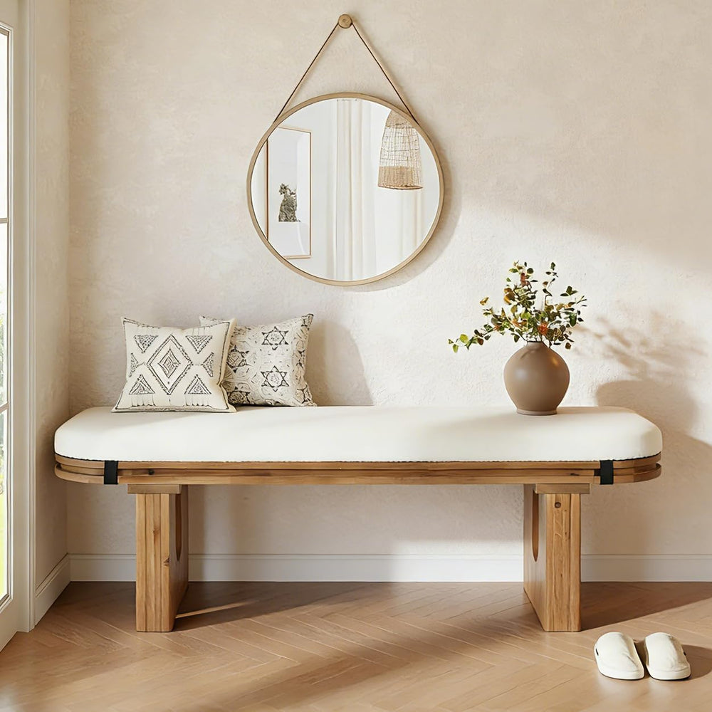 LITTLE TREE Solid Wood Bench, 47.24" End of Bed Bench, Entryway Bench wi...