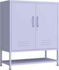 Metal Shoe Storage Cabinet with Lock, 2-Door Multifunctional Shoe Organizer with Adjustable Shelf & Bottom Shoe Rack, Freestanding Entryway Furniture, Purple 33" H X 29.5" W X 13.8" D