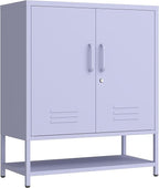 Metal Shoe Storage Cabinet with Lock, 2-Door Multifunctional Shoe Organizer with Adjustable Shelf & Bottom Shoe Rack, Freestanding Entryway Furniture, Purple 33" H X 29.5" W X 13.8" D