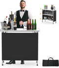 VINGLI Portable Bar Table, 3-Tier Shelves, Mobile Bar Table for Events, Party, Camping, Picnic, Tradeshow, Indoor with Black Skirt, 39 "L x 34" H