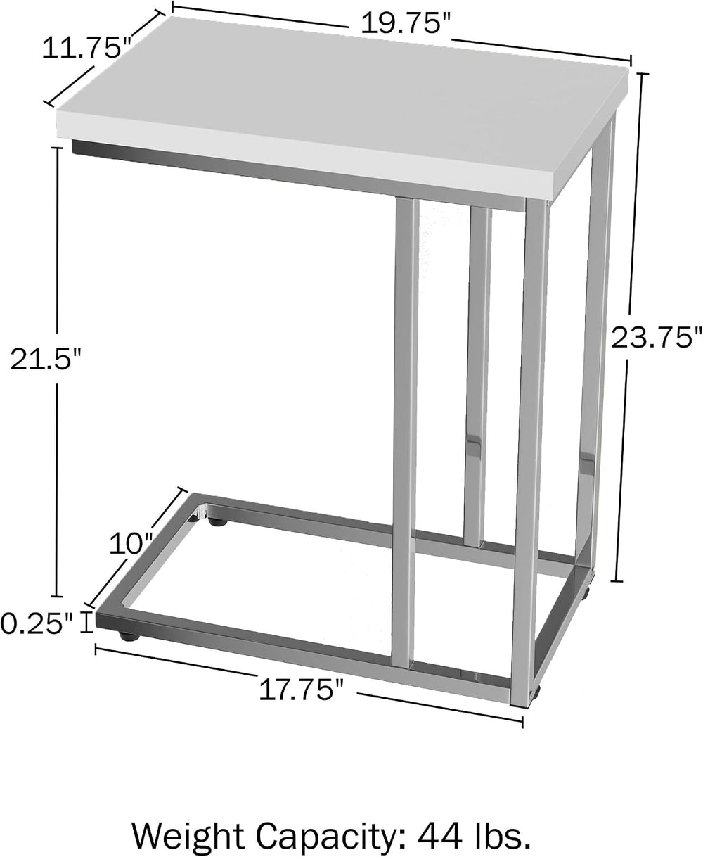 Lavish Home C-Shaped Sofa Side Table, White, 19.75” x 11.75” x 23.75”
