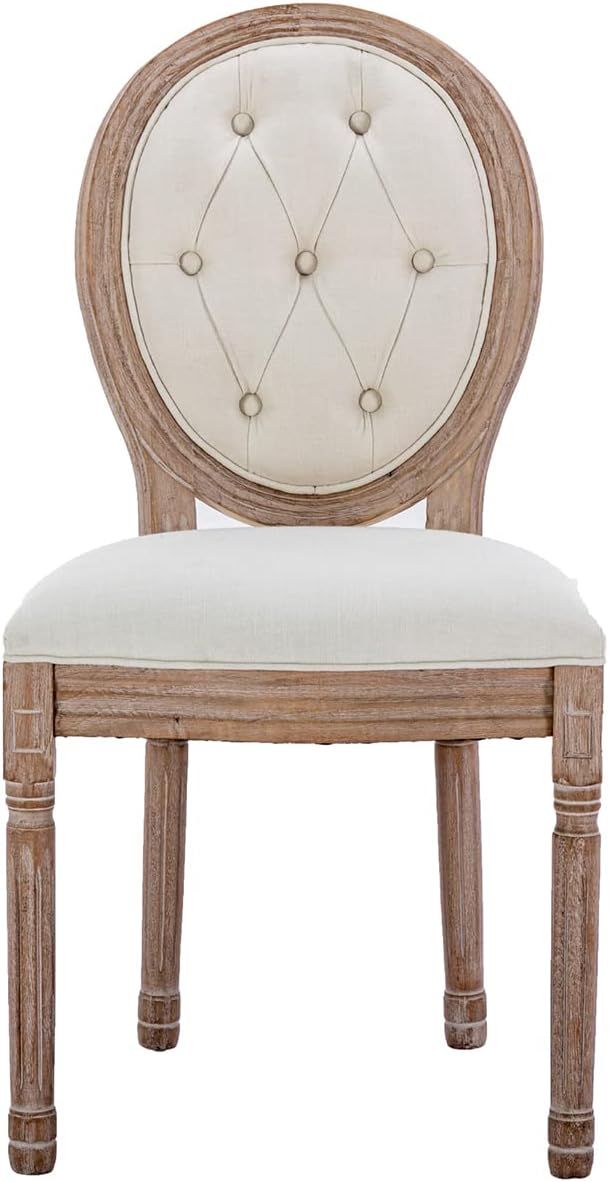 Nrizc French Country Dining Chairs Set of 6, Farmhouse Dining Chair with Round Button Back, Solid Wood Legs, French Dining Chairs for Kitchen/Bedroom/Dining Room