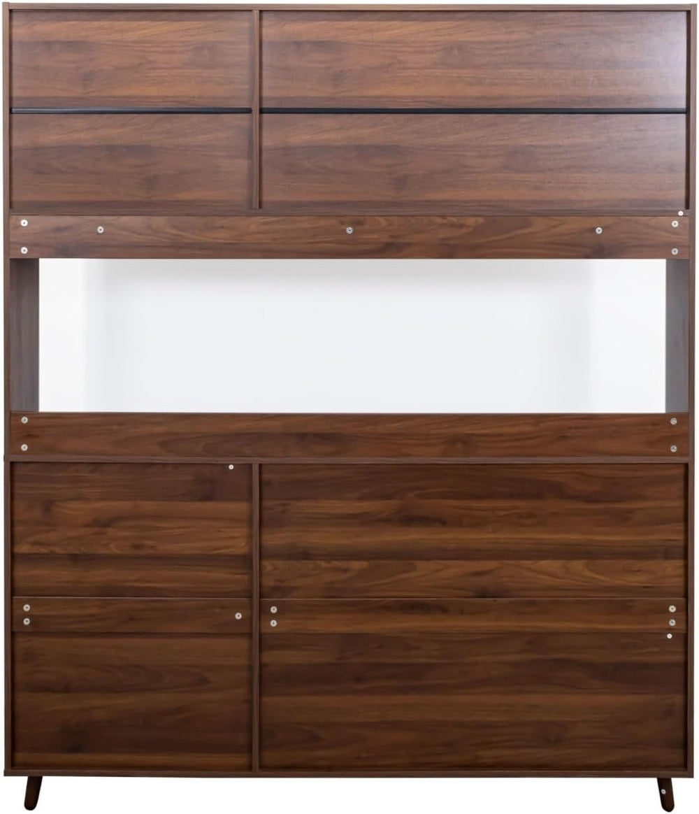 Kitchen Pantry Cabinet with Hutch, 4 Drawers, Glass Doors, Adjustable Shelves...